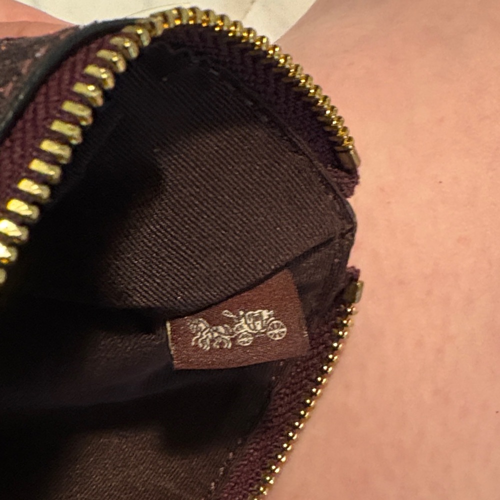 Coach Burgundy Glitter Wristlet Pouch with Gold Logo - Picture 2 of 5